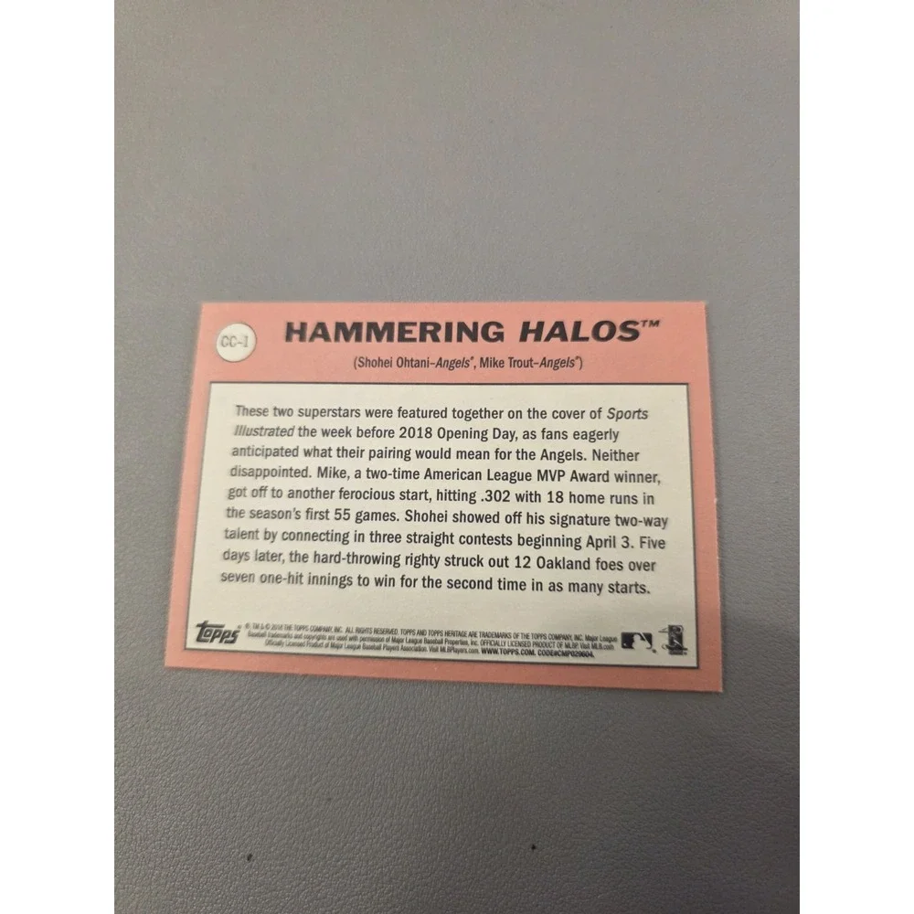 SHOHEI OHTANI ROOKIE DUAL w/ MIKE TROUT 2018 Topps Heritage Hammering Halos Card